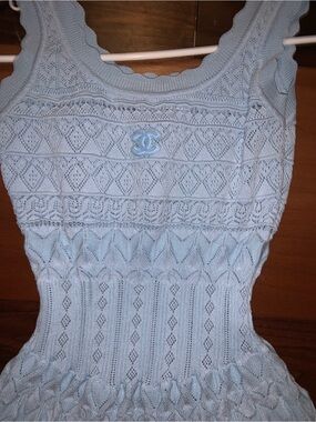 CHANEL Light Blue Crochet Tank with CC Emblem